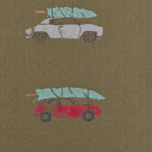 Cotton Olive Base Car Print Fabric (FC-153)