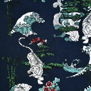 Cotton Navy Base Tiger Print Fabric (FC-260)