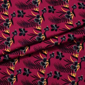 Cotton Maroon Flower Print Woven Fabric (FC-LB073)