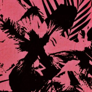 Viscose Pink Black Leaf Print Fabric (FC-OA41)