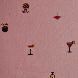 Cotton Pink Base Soft Drinks Print Fabric (FC-OA457)