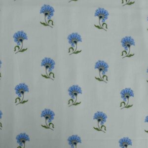 Cotton White Base Blue Flower Print Fabric (FC-DEPL2529)